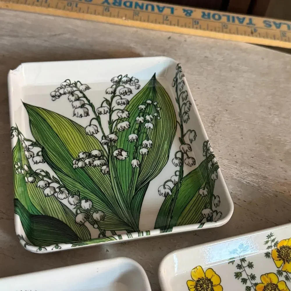 Vintage MEBEL Italy Melamine Floral Trays Snack Trinket Ring Set of 3
